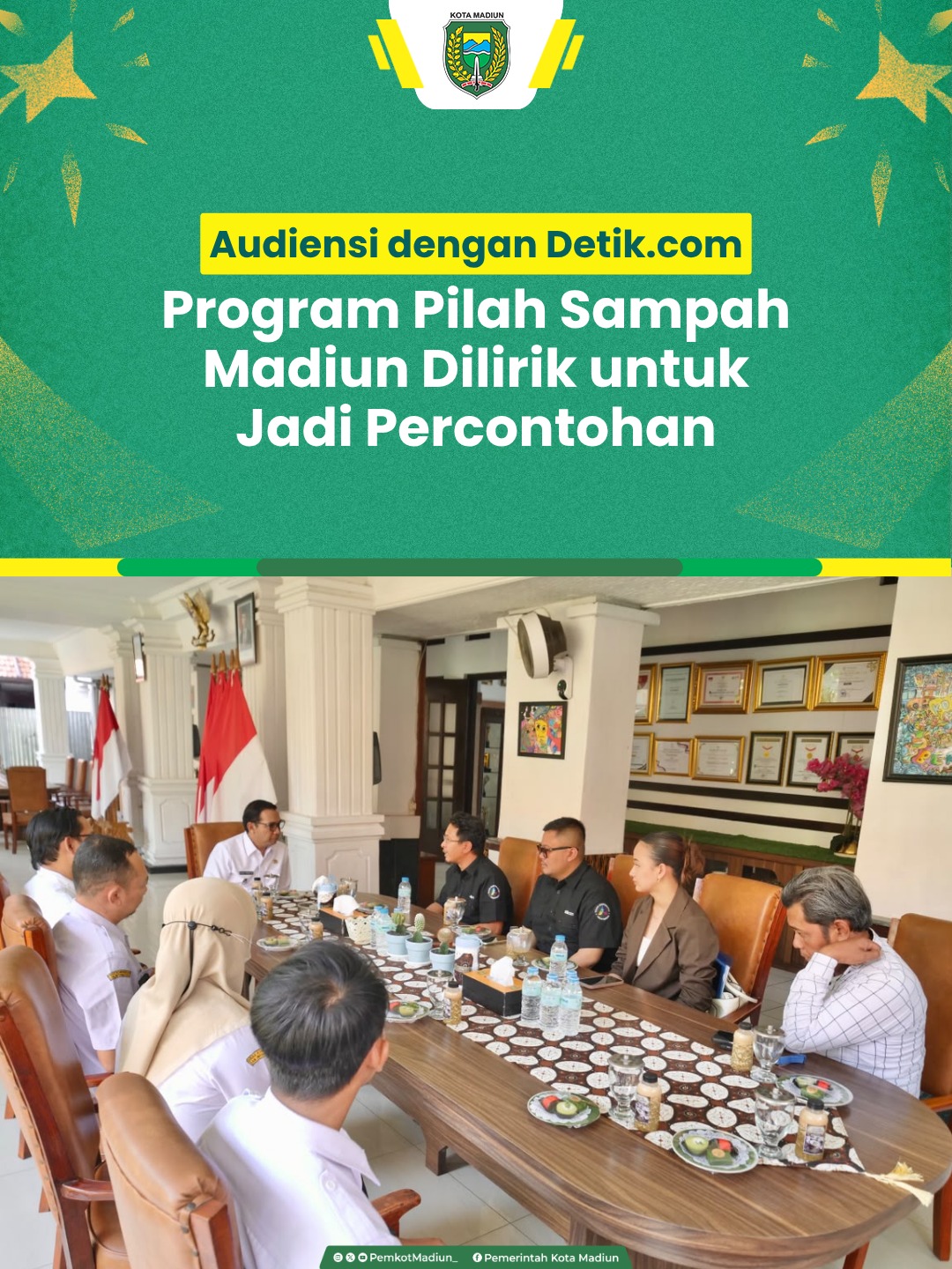 Upaya Pemkot Madiun mendorong pemilahan sampah dari rumah mendapat perhatian Detik.com dalam audiensi bersama Plt Wali K...